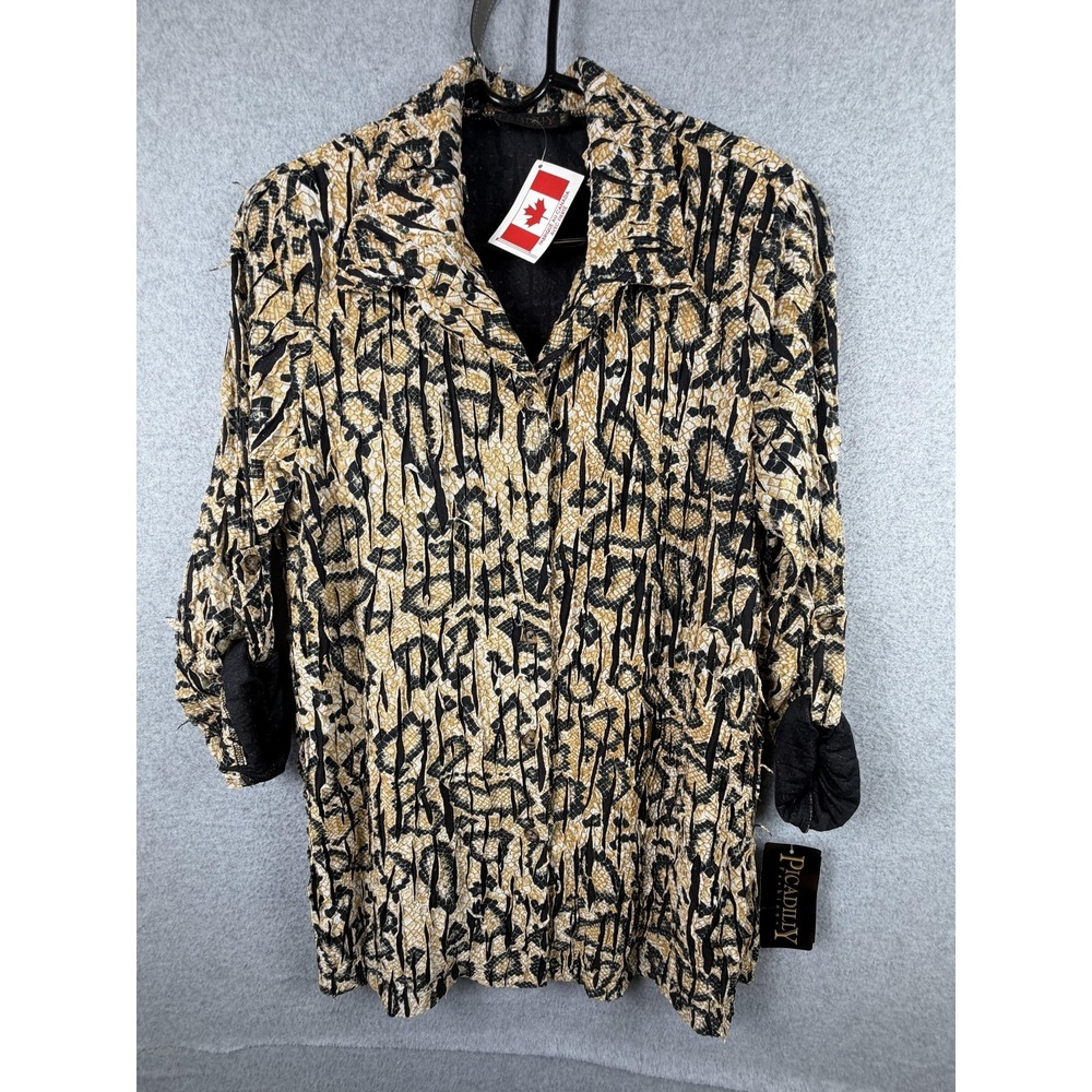 Picadilly Fashions Shirt Womens Medium Camel Black Animal Print Tunic Top